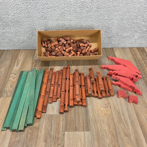 Vintage Large Lincoln Logs Building Toy Set Classic Wood Construction Blocks - Picture 1 of 10